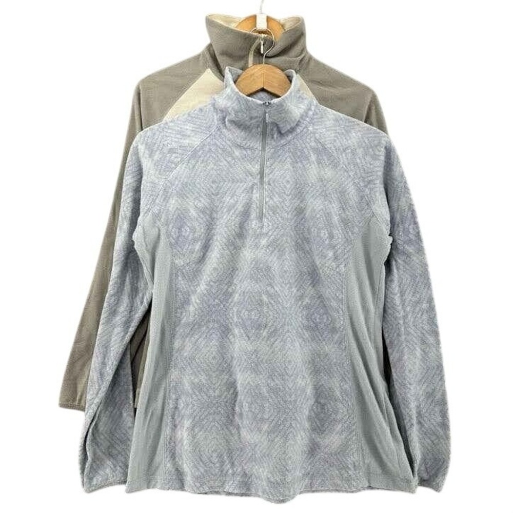 Columbia Set (2) Fleece Pullover Bundle 1/4 Zip Blue Geometric Tan Beige SZ LRG